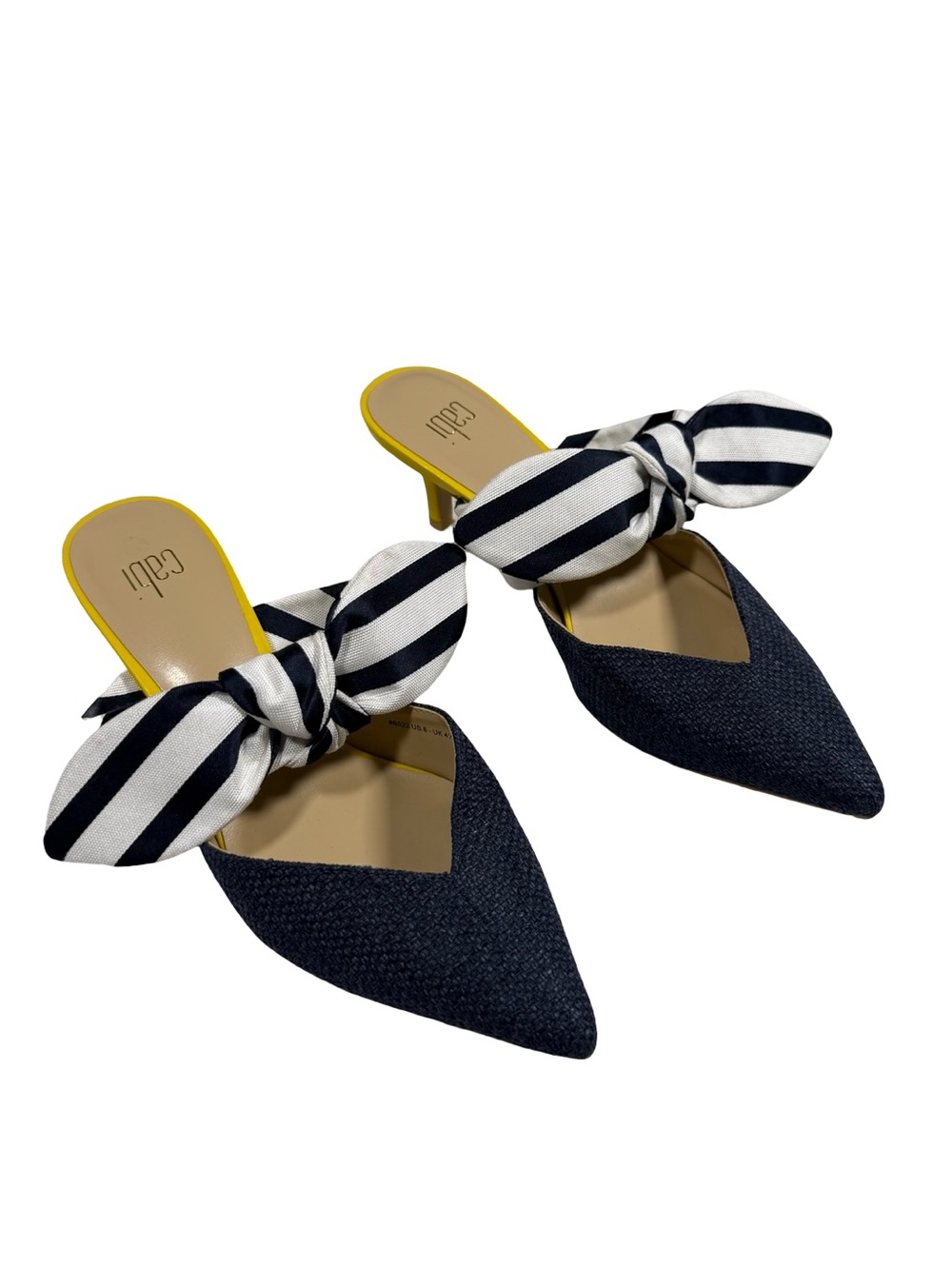 Cabi Bow Mule Kitten Heels Womens 6 Navy White Stripe Pointed Toe Coastal Chic